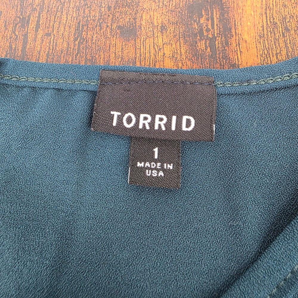 Torrid Crochet Lace Trim Sleeveless Blouse Women 1 Teal‎ Green Keyhole Back - Picture 3 of 6